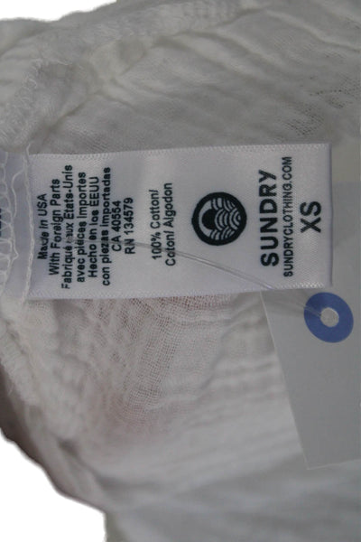 Sundry Women's Collared Long Sleeves Cotton Wrap Blouse White Size XS