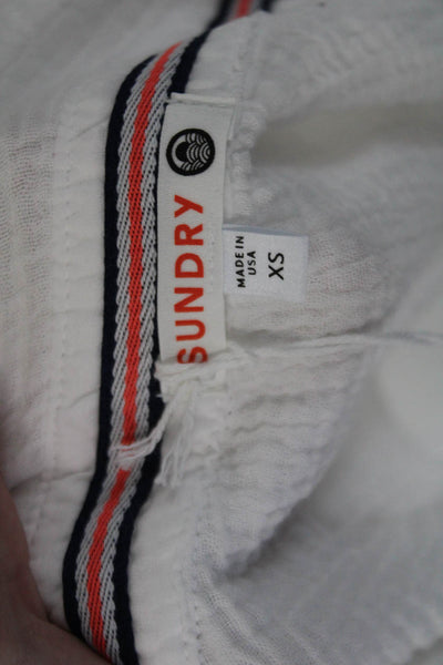 Sundry Women's Collared Long Sleeves Cotton Wrap Blouse White Size XS