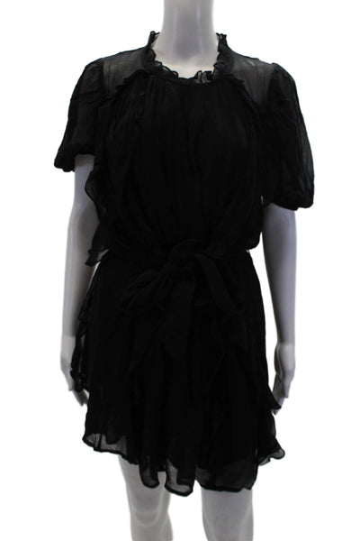 Cleobella Womens Round Neck Short Sleeves Ruffle Mini Dress Black Size XS