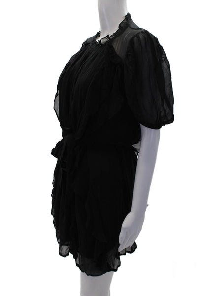 Cleobella Womens Round Neck Short Sleeves Ruffle Mini Dress Black Size XS