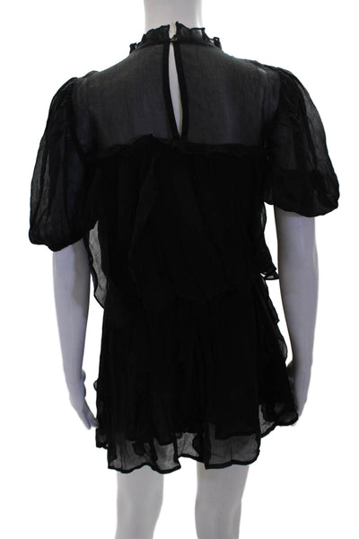Cleobella Womens Round Neck Short Sleeves Ruffle Mini Dress Black Size XS