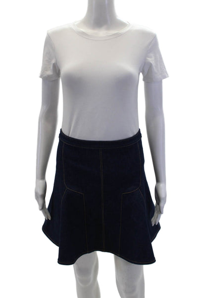 Paige Women's Hook Closure Dark Wash Unlined Drenim Flare Mini Skirt Size 2