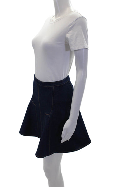 Paige Women's Hook Closure Dark Wash Unlined Drenim Flare Mini Skirt Size 2