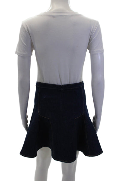 Paige Women's Hook Closure Dark Wash Unlined Drenim Flare Mini Skirt Size 2