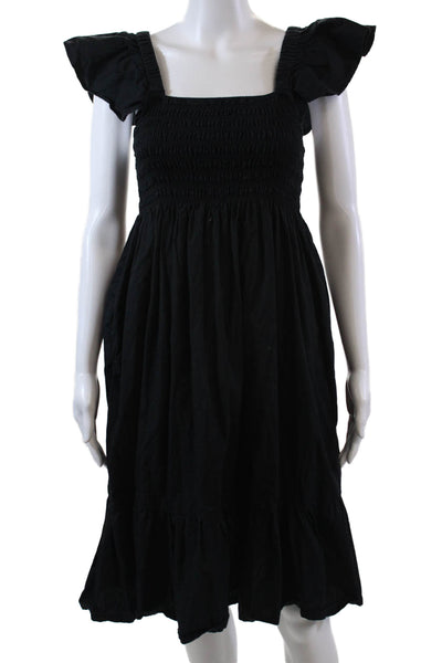 OPT Womens Sleeveless Square Smocked Square Neck Shift Dress Black Size XS