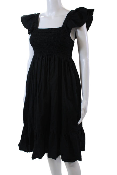 OPT Womens Sleeveless Square Smocked Square Neck Shift Dress Black Size XS