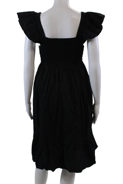OPT Womens Sleeveless Square Smocked Square Neck Shift Dress Black Size XS
