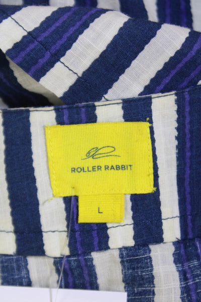 Roller Rabbit Womens 3/4 Sleeve Striped Embroidered Tunic Top White Navy Large