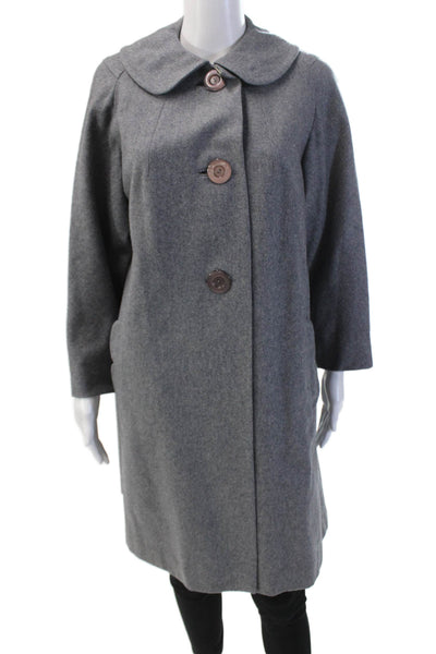 Cherrys Womens Button Front Collared Long Coat Gray Wool Size Medium