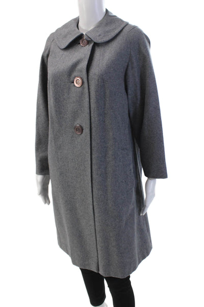 Cherrys Womens Button Front Collared Long Coat Gray Wool Size Medium