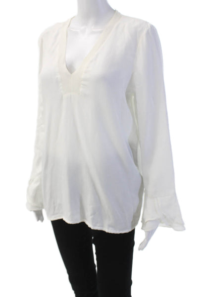 Massimo Dutti Womens Long Sleeve V Neck Knit Boxy Shirt White Size Large
