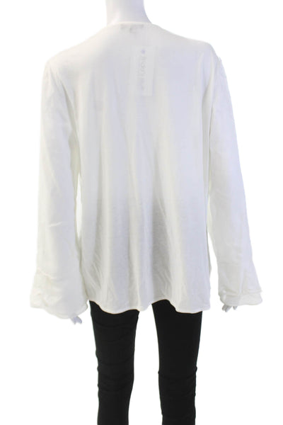 Massimo Dutti Womens Long Sleeve V Neck Knit Boxy Shirt White Size Large