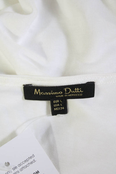 Massimo Dutti Womens Long Sleeve V Neck Knit Boxy Shirt White Size Large