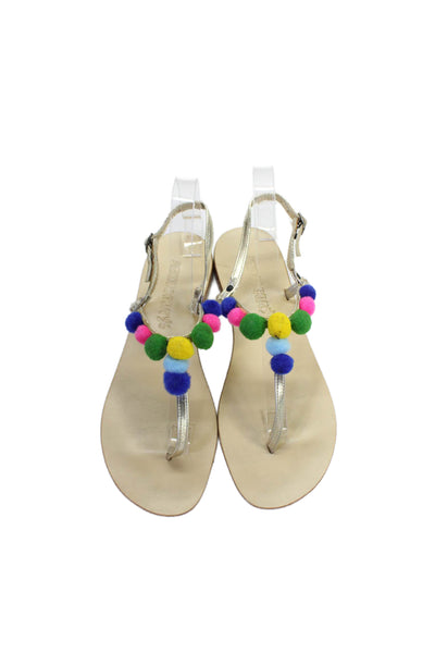 A'Biddikkia Women's T-Straps Scallop Gladiator Flat Sandals Gold Size 39