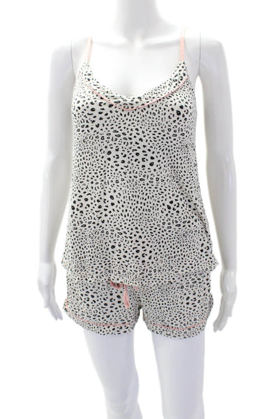 PJ Salvage Womens Modal Spaghetti Strap Animal Print Shorts Tank Set White Size