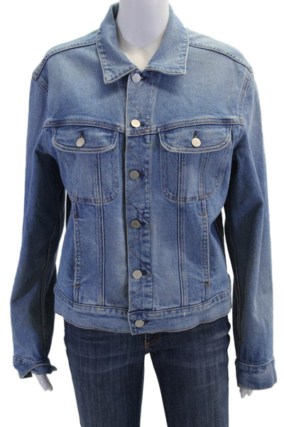 CQY Womens Long Sleeve Button Front Collared Jean Jacket Blue Size Small