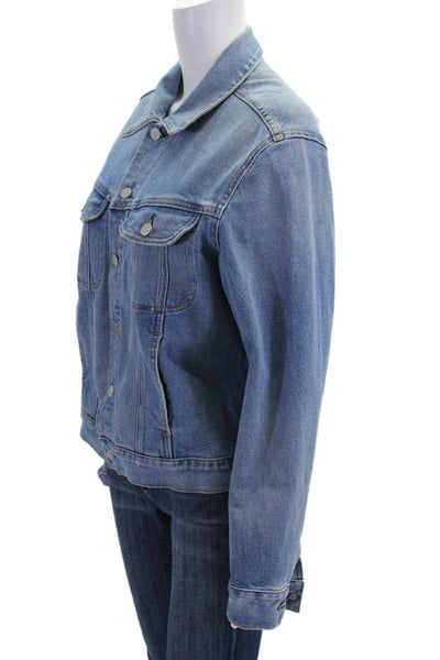 CQY Womens Long Sleeve Button Front Collared Jean Jacket Blue Size Small