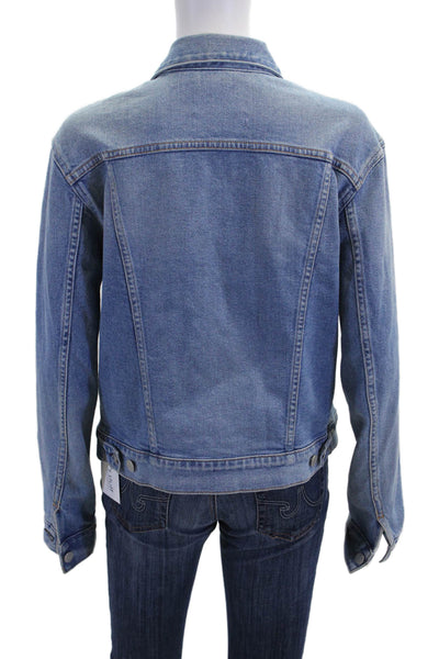 CQY Womens Long Sleeve Button Front Collared Jean Jacket Blue Size Small