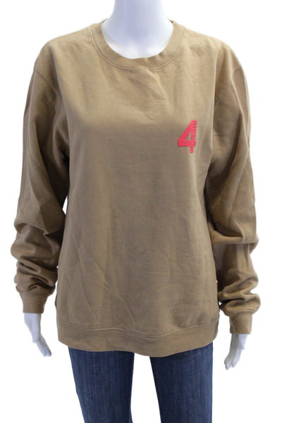 4 Hunnid Womens Pullover Crew Neck Logo Sweatshirt Brown Pink Cotton Size Small