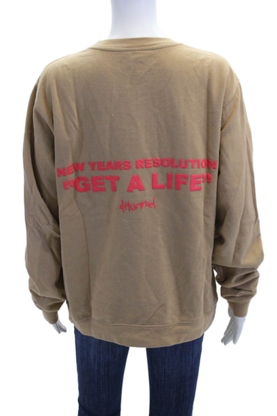 4 Hunnid Womens Pullover Crew Neck Logo Sweatshirt Brown Pink Cotton Size Small