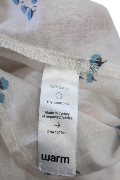 Warm Womens Cotton Floral Ruffle Crew Neck Long Sleeve Blouse Top Beige Size 1