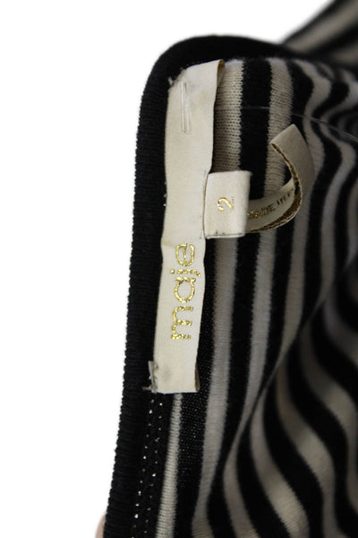 Maje Womens Cotton Striped Fringe Detail Boat Neck Long Sleeve Top Black Size 2