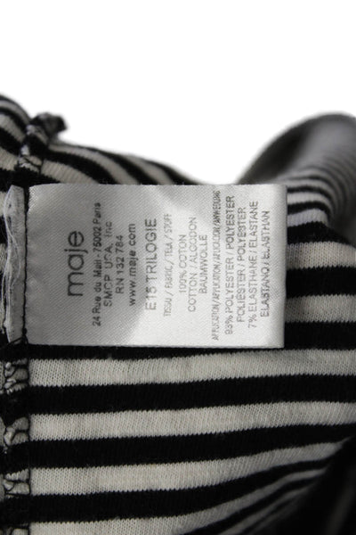 Maje Womens Cotton Striped Fringe Detail Boat Neck Long Sleeve Top Black Size 2