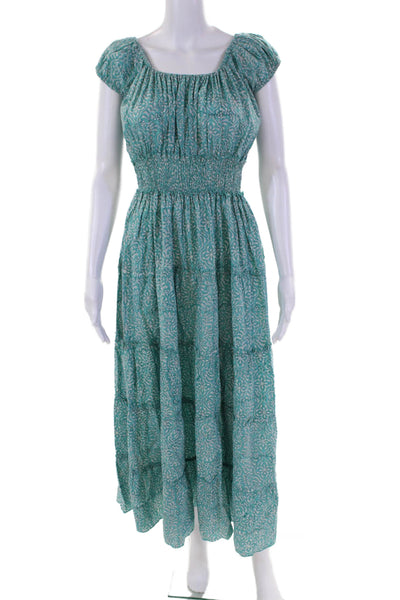 CJ Laing Womens Floral Off Shoulder Short Sleeve Tiered Dress Blue Size S
