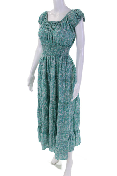 CJ Laing Womens Floral Off Shoulder Short Sleeve Tiered Dress Blue Size S