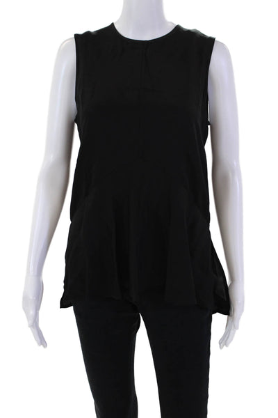 Theory Womens Silk Crew Neck Zip Back Sleeveless Blouse Top Black Size Small