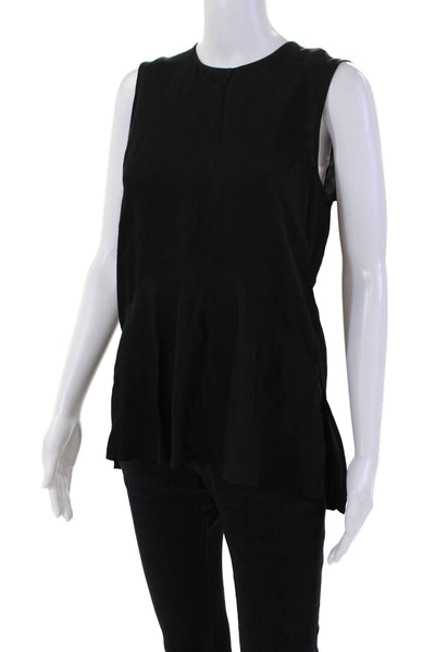 Theory Womens Silk Crew Neck Zip Back Sleeveless Blouse Top Black Size Small
