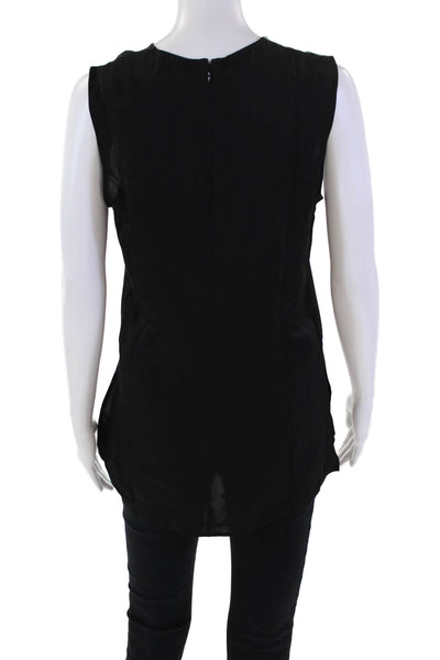 Theory Womens Silk Crew Neck Zip Back Sleeveless Blouse Top Black Size Small