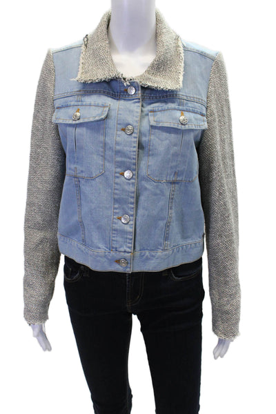 By Zoe Womens Cotton Long Sleeve Lined Button Up Denim Jacket Blue Size 0