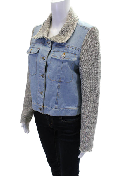 By Zoe Womens Cotton Long Sleeve Lined Button Up Denim Jacket Blue Size 0
