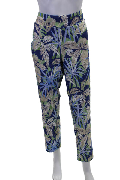 J. Mclaughlin Womens Textured Elastic Waist Floral Printed Pants Blue Size 14