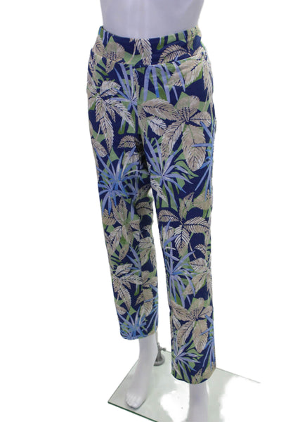 J. Mclaughlin Womens Textured Elastic Waist Floral Printed Pants Blue Size 14