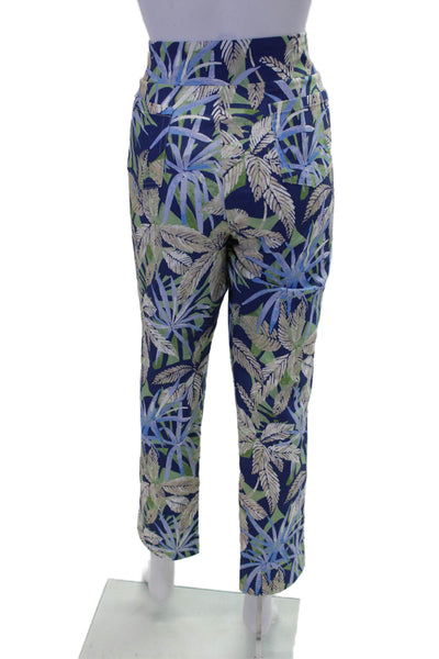 J. Mclaughlin Womens Textured Elastic Waist Floral Printed Pants Blue Size 14