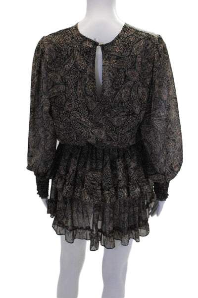 Misa Womens Textured Scoop Neck Long Sleeve Pattern Tier Dress Brown Size S