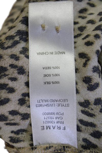 Frame Womens Silk Animal Print V-Neck Collared Pullover Blouse Top Beige Size M