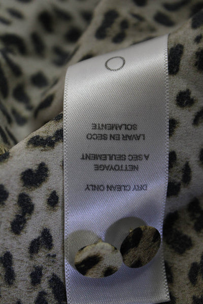 Frame Womens Silk Animal Print V-Neck Collared Pullover Blouse Top Beige Size M
