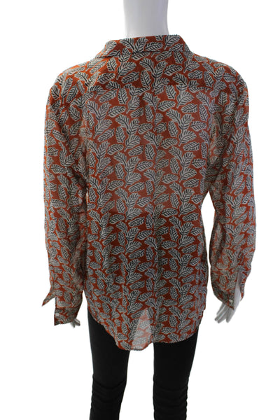 Hartford Womens Long Sleeve Collared Leaf Printed Shirt Brown White Size 4