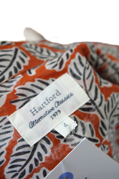 Hartford Womens Long Sleeve Collared Leaf Printed Shirt Brown White Size 4