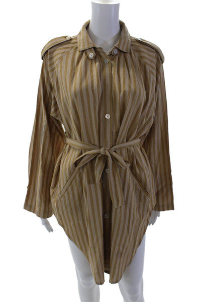 Mes Demoiselles Womens Button Front Collared Striped Belted Dress Brown Size 1