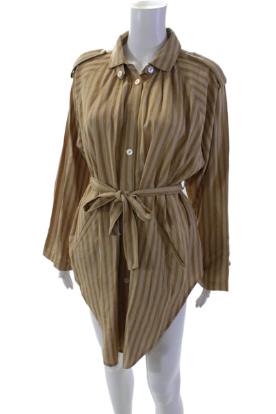 Mes Demoiselles Womens Button Front Collared Striped Belted Dress Brown Size 1