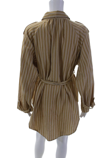 Mes Demoiselles Womens Button Front Collared Striped Belted Dress Brown Size 1