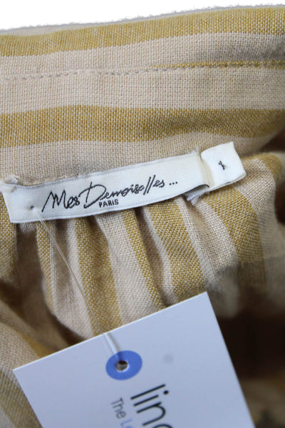Mes Demoiselles Womens Button Front Collared Striped Belted Dress Brown Size 1
