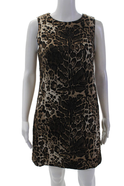Trina Turk Womens Cotton Sleeveless Round Neck Animal Printed Dress Brown Size 0