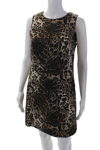 Trina Turk Womens Cotton Sleeveless Round Neck Animal Printed Dress Brown Size 0