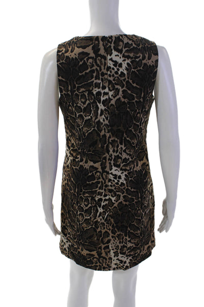 Trina Turk Womens Cotton Sleeveless Round Neck Animal Printed Dress Brown Size 0