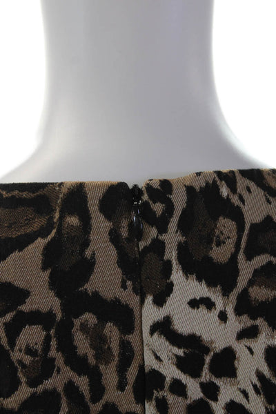 Trina Turk Womens Cotton Sleeveless Round Neck Animal Printed Dress Brown Size 0